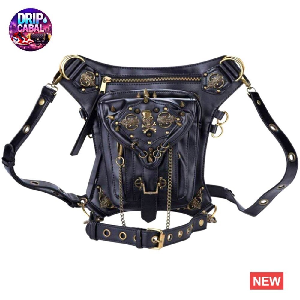 Steampunk Gothic PU Leather Waist Bag Fanny Pack Travel Hiking Mini Pockets